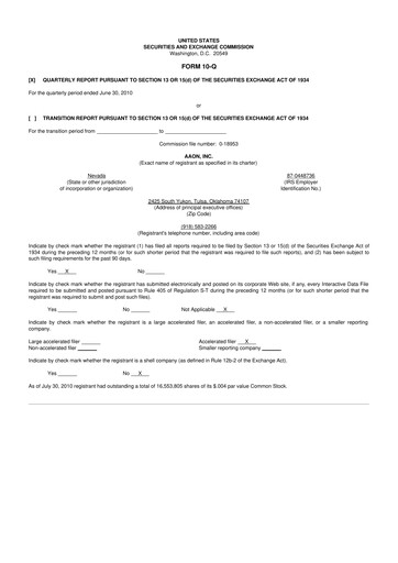 Thumbnail Aaon 10-Q Quarterly Report FY 