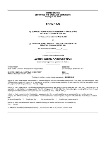 Vorschaubild Acme United 10-Q Quartalsbericht 2012 