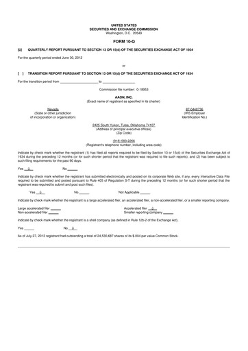 Thumbnail Aaon 10-Q Quarterly Report FY2012 