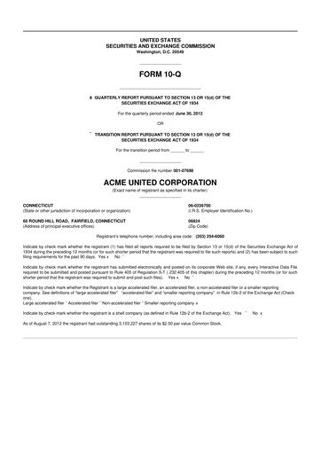 Vorschaubild Acme United 10-Q Quartalsbericht 2012 