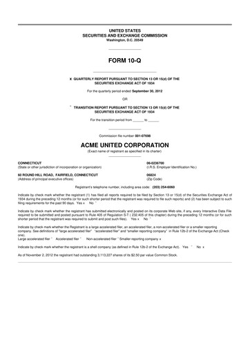 Vorschaubild Acme United 10-Q Quartalsbericht 2012 