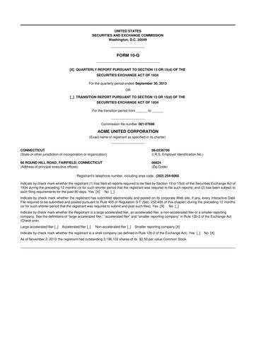 Vorschaubild Acme United 10-Q Quartalsbericht 2013 