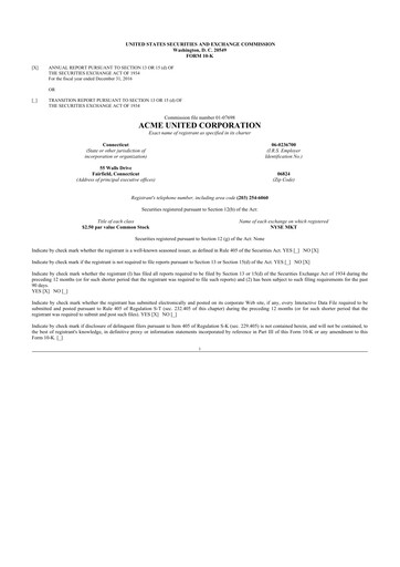 Miniature Acme United 10-K Rapport annuel 2016