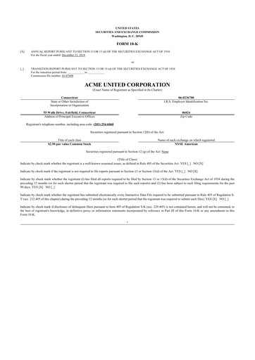 Miniature Acme United 10-K Rapport annuel 2018