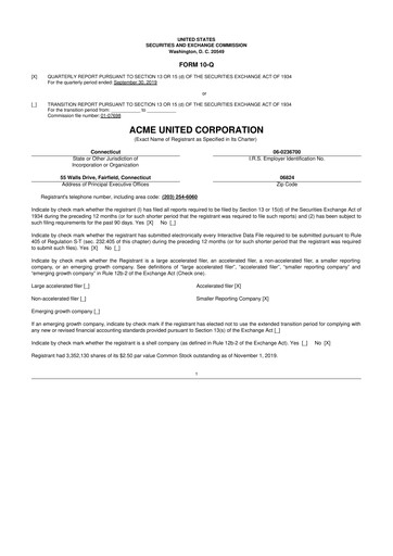 Vorschaubild Acme United 10-Q Quartalsbericht 2019 