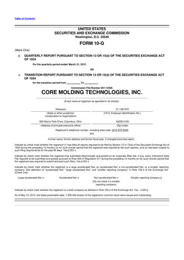 Miniature Core Molding Technologies 10-Q Rapport trimestriel 2012 