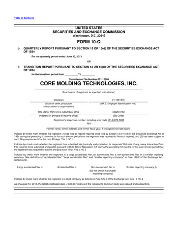 Miniature Core Molding Technologies 10-Q Rapport trimestriel 2012 