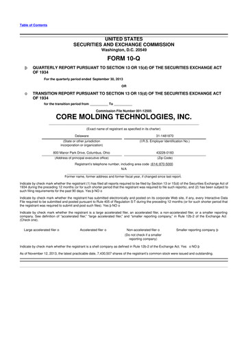 Miniature Core Molding Technologies 10-Q Rapport trimestriel 2013 