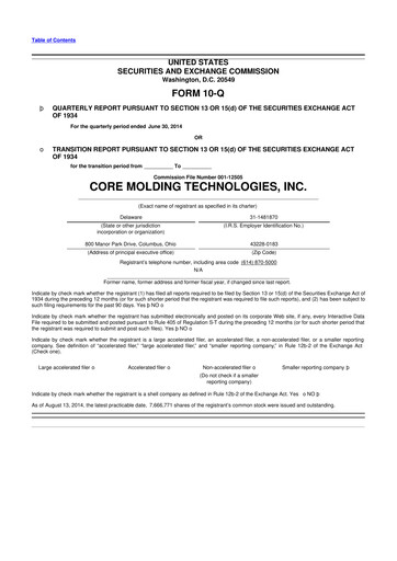 Miniature Core Molding Technologies 10-Q Rapport trimestriel 2014 