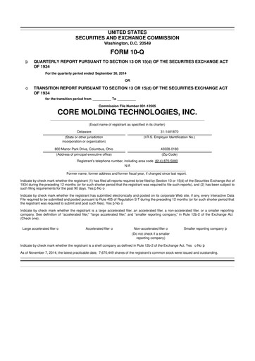 Miniature Core Molding Technologies 10-Q Rapport trimestriel 2014 