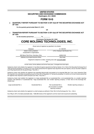 Miniature Core Molding Technologies 10-Q Rapport trimestriel 2015 