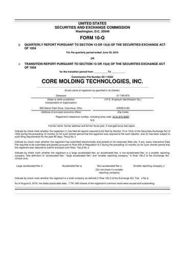 Miniature Core Molding Technologies 10-Q Rapport trimestriel 2015 