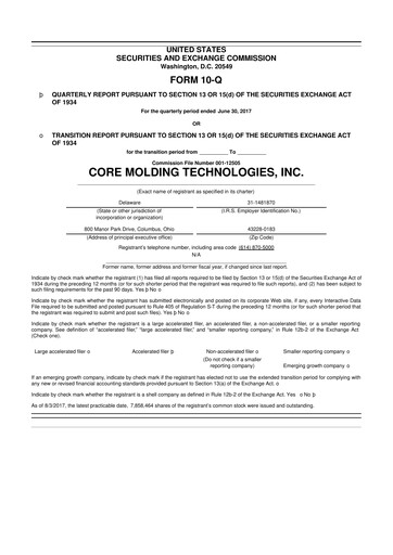 Miniature Core Molding Technologies 10-Q Rapport trimestriel 2017 
