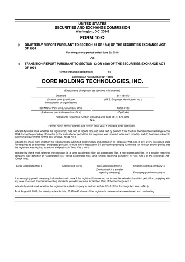 Miniature Core Molding Technologies 10-Q Rapport trimestriel 2018 