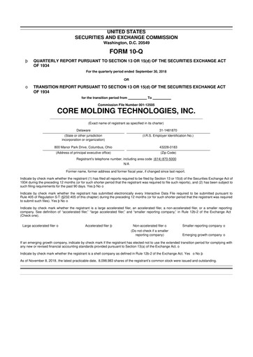 Miniature Core Molding Technologies 10-Q Rapport trimestriel 2018 