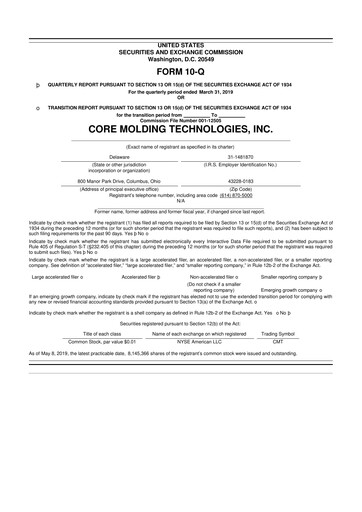 Miniature Core Molding Technologies 10-Q Rapport trimestriel 2019 