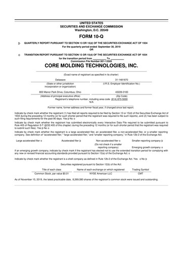 Miniature Core Molding Technologies 10-Q Rapport trimestriel 2019 