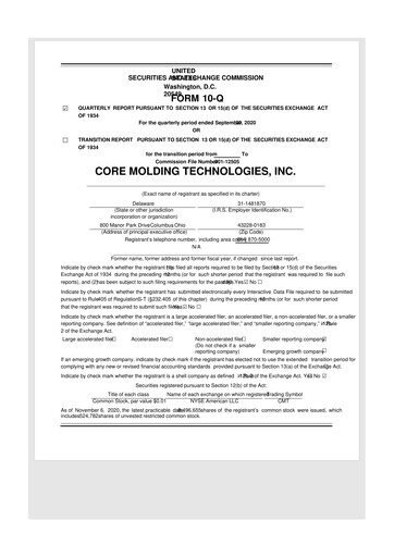 Miniature Core Molding Technologies 10-Q Rapport trimestriel 2020 