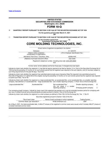 Miniature Core Molding Technologies 10-Q Rapport trimestriel 2021 