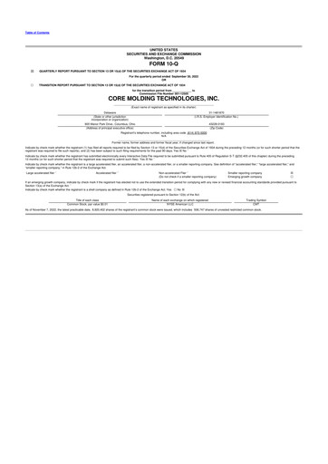 Miniature Core Molding Technologies 10-Q Rapport trimestriel 2022 