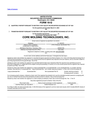 Miniature Core Molding Technologies 10-Q Rapport trimestriel 2023 