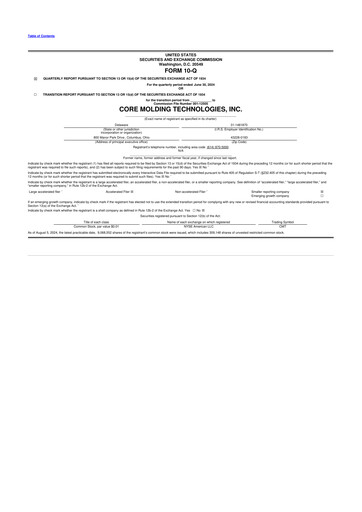 Miniature Core Molding Technologies 10-Q Rapport trimestriel 2024 