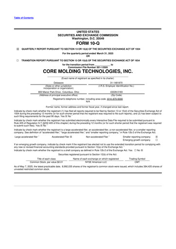 Miniature Core Molding Technologies 10-Q Rapport trimestriel 2025 
