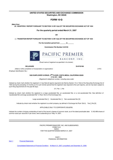 Thumbnail Pacific Premier Bancorp
 10-Q Quarterly Report FY 