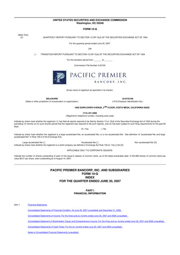 Thumbnail Pacific Premier Bancorp
 10-Q Quarterly Report FY 