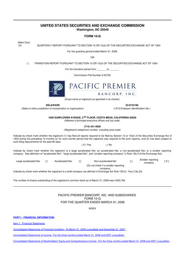 Thumbnail Pacific Premier Bancorp
 10-Q Quarterly Report FY 