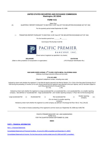 Thumbnail Pacific Premier Bancorp
 10-Q Quarterly Report FY 