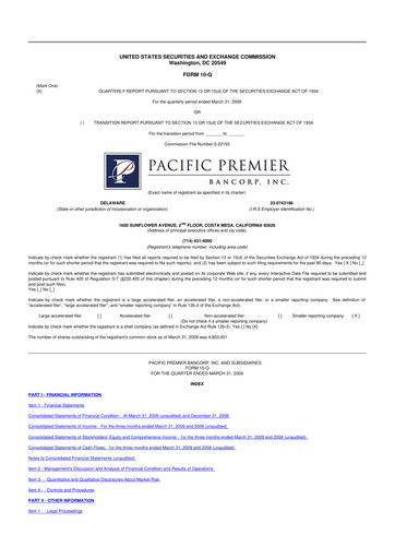 Thumbnail Pacific Premier Bancorp
 10-Q Quarterly Report FY 