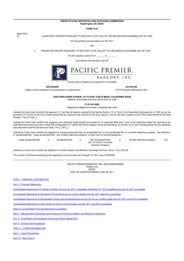 Thumbnail Pacific Premier Bancorp
 10-Q Quarterly Report FY2011 