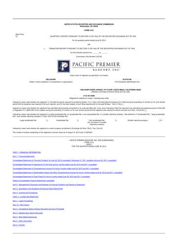 Thumbnail Pacific Premier Bancorp
 10-Q Quarterly Report FY2012 