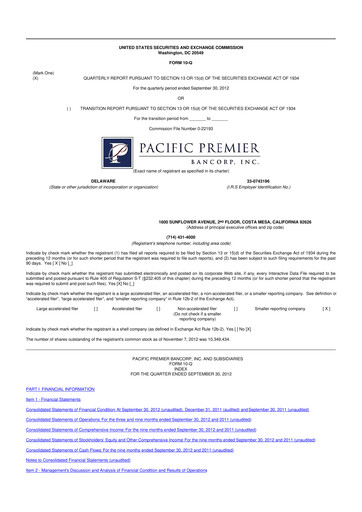 Thumbnail Pacific Premier Bancorp
 10-Q Quarterly Report FY2012 