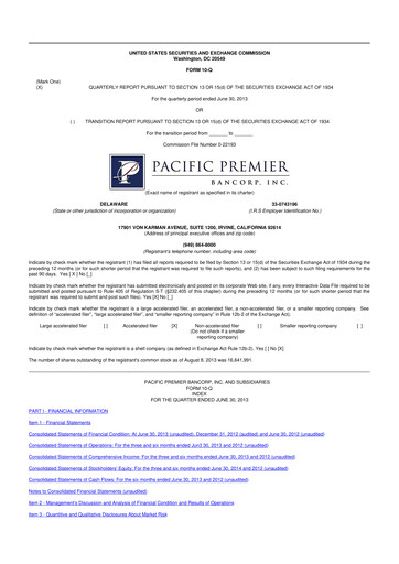 Thumbnail Pacific Premier Bancorp
 10-Q Quarterly Report FY2013 