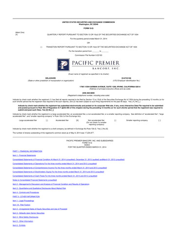 Thumbnail Pacific Premier Bancorp
 10-Q Quarterly Report FY2014 