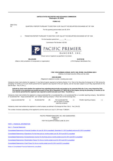 Thumbnail Pacific Premier Bancorp
 10-Q Quarterly Report FY2014 