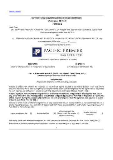 Thumbnail Pacific Premier Bancorp
 10-Q Quarterly Report FY2016 