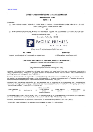 Thumbnail Pacific Premier Bancorp
 10-Q Quarterly Report FY2017 