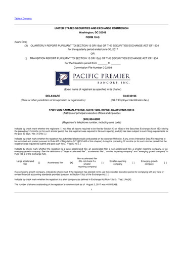 Thumbnail Pacific Premier Bancorp
 10-Q Quarterly Report FY2017 