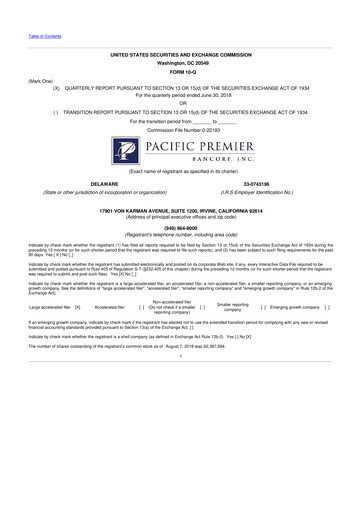 Thumbnail Pacific Premier Bancorp
 10-Q Quarterly Report FY2018 