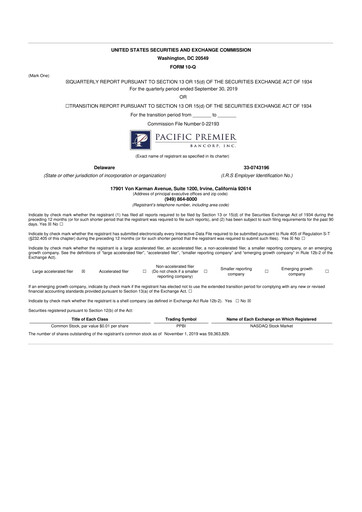 Thumbnail Pacific Premier Bancorp
 10-Q Quarterly Report FY2019 