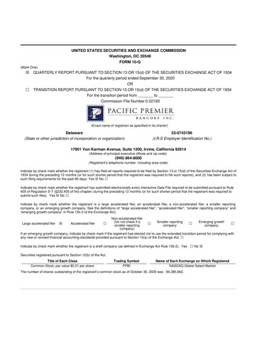 Thumbnail Pacific Premier Bancorp
 10-Q Quarterly Report FY2020 