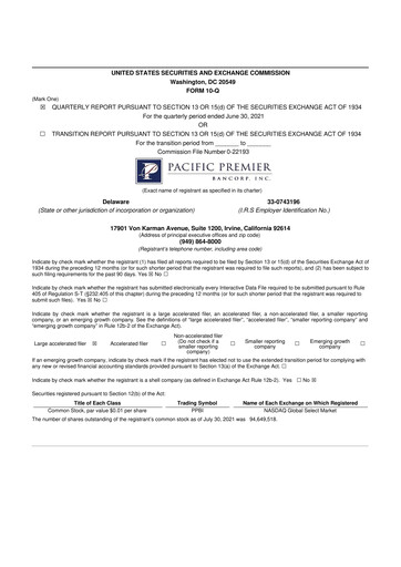 Thumbnail Pacific Premier Bancorp
 10-Q Quarterly Report FY2021 