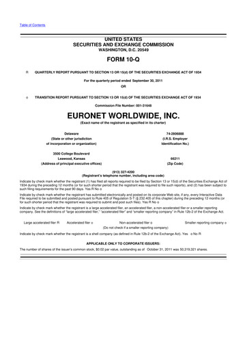 Thumbnail Euronet Worldwide
 10-Q Quarterly Report FY2011 