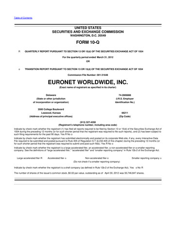 Thumbnail Euronet Worldwide
 10-Q Quarterly Report FY2012 