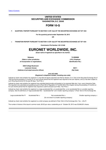 Thumbnail Euronet Worldwide
 10-Q Quarterly Report FY2012 