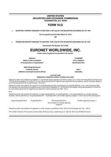 Thumbnail Euronet Worldwide
 10-Q Quarterly Report FY2013 