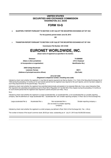 Thumbnail Euronet Worldwide
 10-Q Quarterly Report FY2013 
